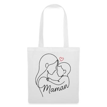 Maman Coeur rouge sur fond noir minimal - Sac en tissu - blanc - Devant