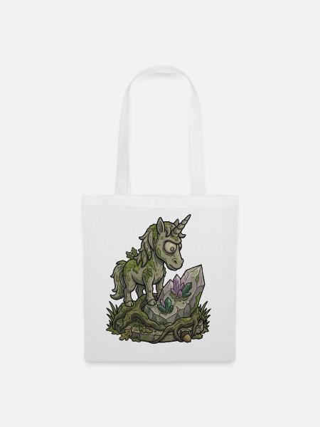 Lustiges Stein-Einhorn-Statuen-Moos-Fantasy-Design - Stoffbeutel - Weiß