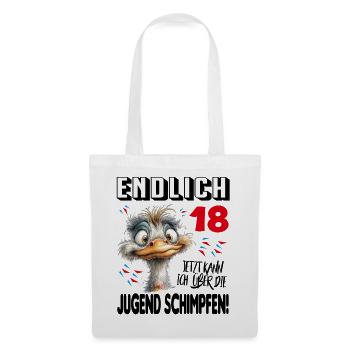Endlich 18: Strauß Vogel Geburtstag Birthday - Stoffbeutel - Weiß - Vorne