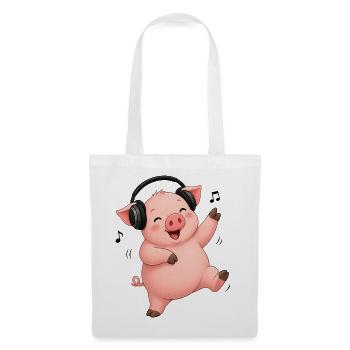 Schwein tanzt singt Bauer Bauernhof Musik - Stoffbeutel - Weiß - Vorne