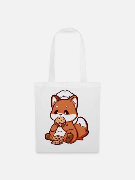 Kleiner Bäcker-Fuchs isst Kekse - Stoffbeutel - Weiß