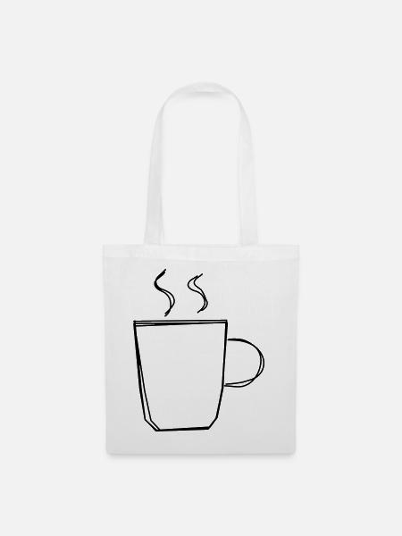 Kaffeepause handgezeichnet - Stoffbeutel - Weiß