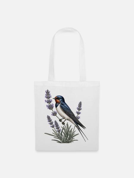 Barn Swallow auf Lavendel - Stoffbeutel - Weiß
