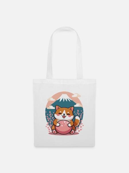 Cute Shiba Dog Fuji Mountain Japan Design - Stoffbeutel - Weiß