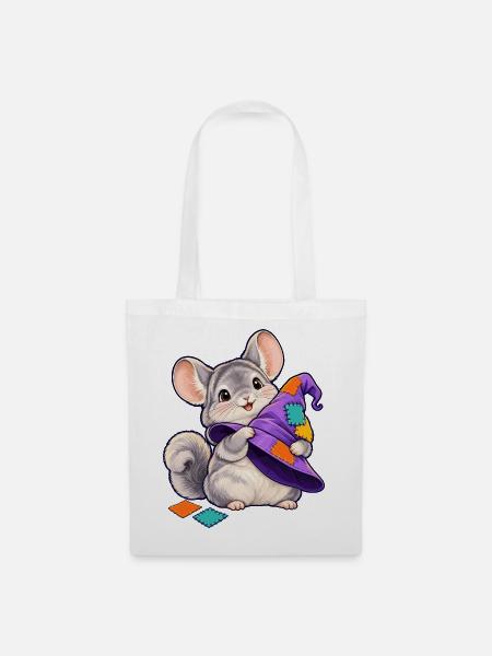 Patchwork-Maus mit bunter Kapuze - Stoffbeutel - Weiß