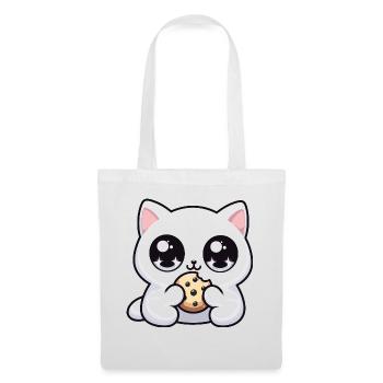 Chat kawaii mignon avec biscuit Cadeaux mignons - Sac en tissu - blanc - Devant