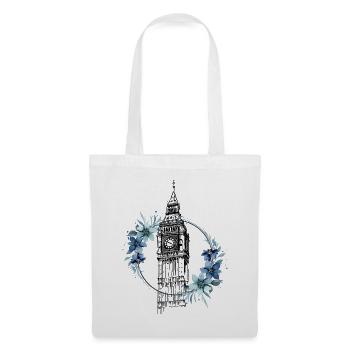 London Big Ben England Blumen Line Art Kunst - Stoffbeutel - Weiß - Vorne