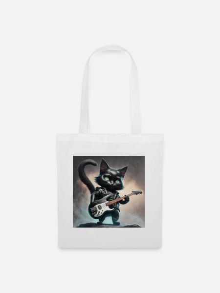 Rocker-Gitarren-Glitzer Katze: Süß & rebellisch - Stoffbeutel - Weiß