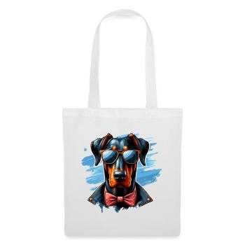 Doberman mignon portant des lunettes de soleil - Sac en tissu - blanc - Devant