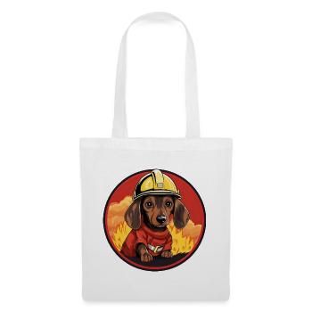 Dackel Feuerwehr / Feuerwehrmann Dackel - Stoffbeutel - Weiß - Vorne