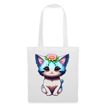 Un adorable chaton avec une corolle de fleurs - Sac en tissu - blanc - Devant