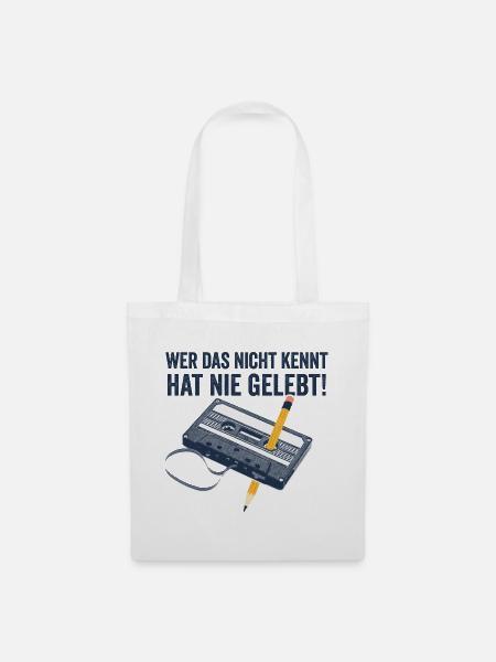 80er Jahre 90er Jahre Kassette Stift Retro Lustig - Stoffbeutel - Weiß