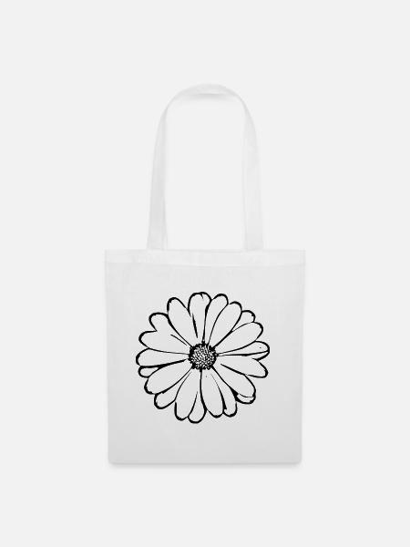 Blume schwarz Blumen shwarz Blüte 70er Jahre Retro - Stoffbeutel - Weiß