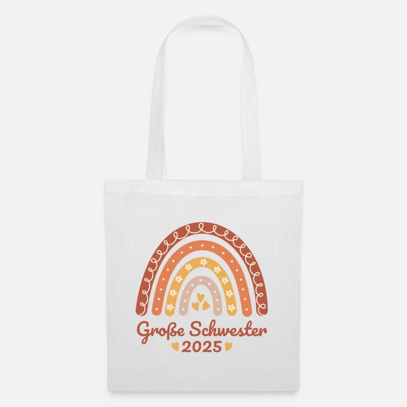Geschwister Boho Regenbogen Große Schwester 2025 - Stoffbeutel - Weiß