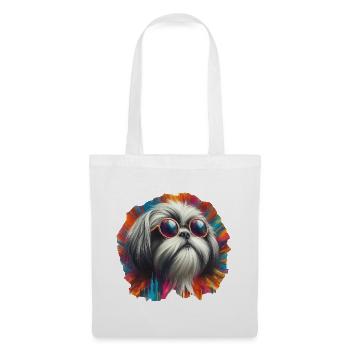 Shih Tzu portant des lunettes de soleil - Sac en tissu - blanc - Devant
