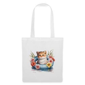 Sommer Wasserfarbe Katze Schwimmreifen - Stoffbeutel - Weiß - Vorne