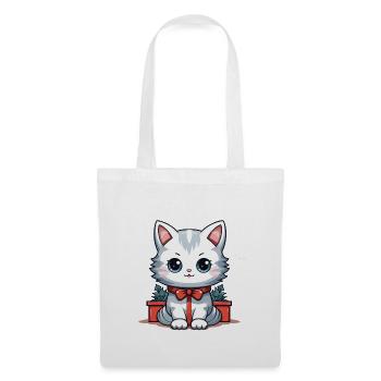 Design de Noël de chat - Style Kawaii - Sac en tissu - blanc - Devant