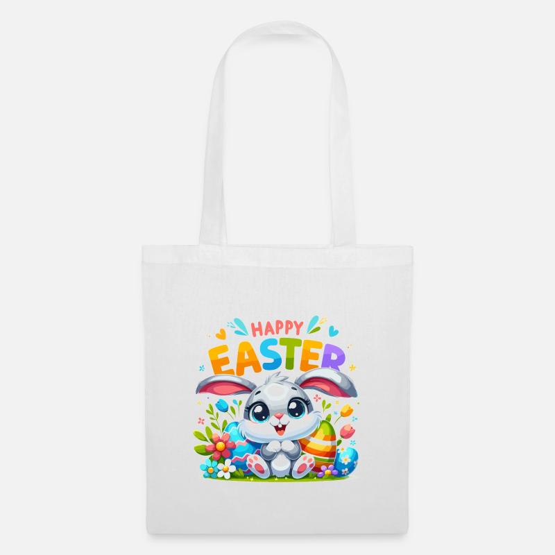 Happy Easter - Easter Bunny Illustration - Stoffbeutel - Weiß