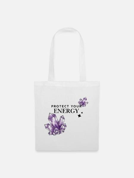 Violette Kristallcluster auf Schwarz - Stoffbeutel - Weiß