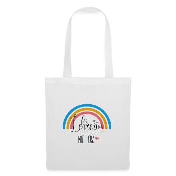 Lehrerin mit Herz! Regenbogen, personalisierbar - Stoffbeutel - Weiß - Vorne