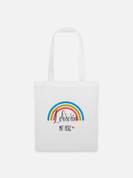 Lehrerin mit Herz! Regenbogen, personalisierbar - Stoffbeutel - Weiß