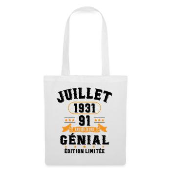 91 Ans Anniversaire Vintage Né(e) en Juillet 1931 - Sac en tissu - blanc - Devant