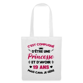 Princesse 19 Ans Anniversaire Idée Cadeau PinK - Sac en tissu - blanc - Devant