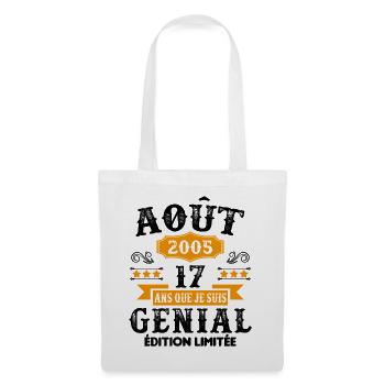 17 Ans Anniversaire Vintage Né(e) en Août 2005 - Sac en tissu - blanc - Devant