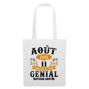 11 Ans Anniversaire Vintage Né(e) en Août 2011 - Sac en tissu - blanc - Devant