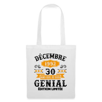 30 Ans Anniversaire Vintage Né(e) en Décembre 1992 - Sac en tissu - blanc - Devant