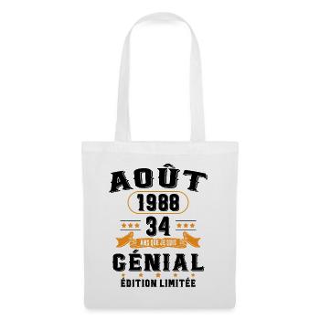 34 Ans Anniversaire Vintage Né(e) en Août 1988 - Sac en tissu - blanc - Devant