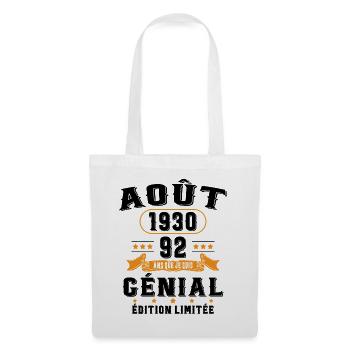 92 Ans Anniversaire Vintage Né(e) en Août 1930 - Sac en tissu - blanc - Devant