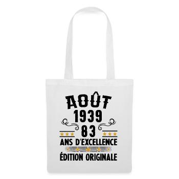 83 Ans Anniversaire Vintage Né(e) en Août 1939 - Sac en tissu - blanc - Devant