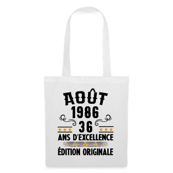 36 Ans Anniversaire Vintage Né(e) en Août 1986 - Sac en tissu - blanc - Devant