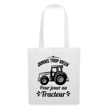 Jamais trop vieux pour jouer au tracteur - Sac en tissu - blanc - Devant