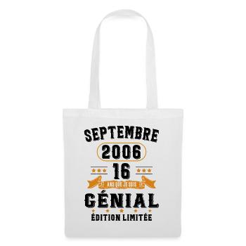 16 Ans Anniversaire Vintage Né(e) Septembre 2006 - Sac en tissu - blanc - Devant