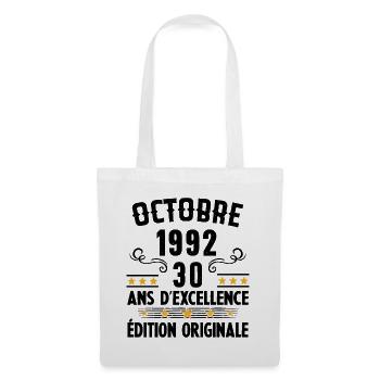 30 Ans Anniversaire Vintage Né(e) en Octobre 1992 - Sac en tissu - blanc - Devant