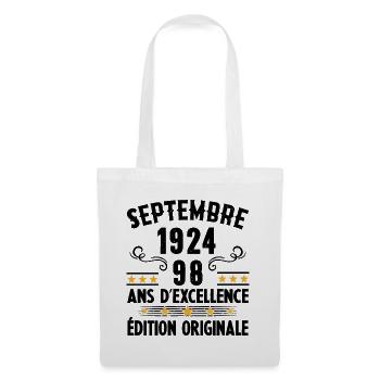 98 Ans Anniversaire Vintage Né(e) Septembre 1924 - Sac en tissu - blanc - Devant