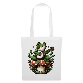 Cottagecore Grenouille Jouant du Banjo Champignon - Sac en tissu - blanc - Devant