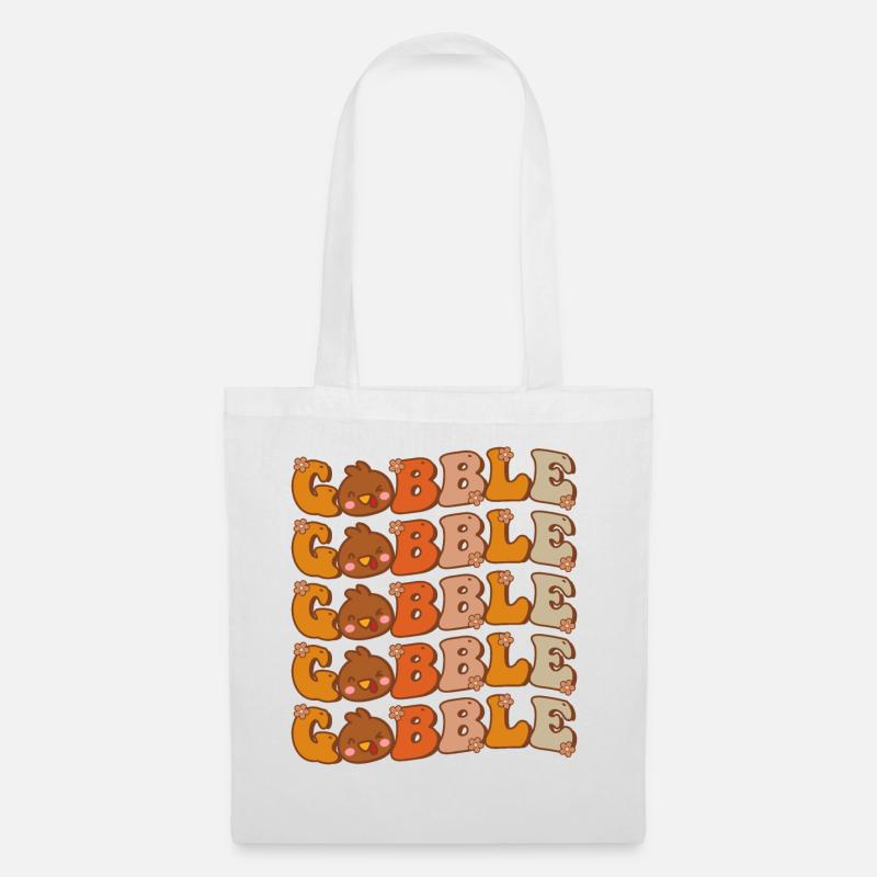 Mignon Gobble Gobble Groovy Thanksgiving Dinde - Sac en tissu - blanc
