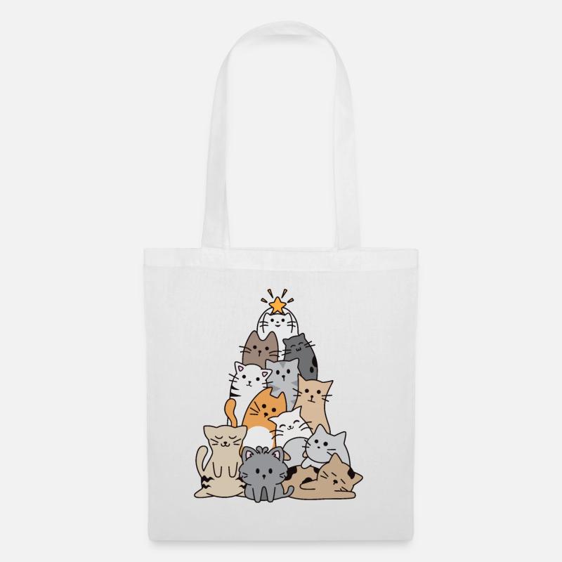 Katze Weihnachtsbaum - Stoffbeutel - Weiß