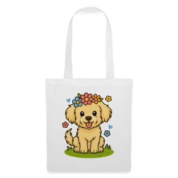 Maltipoo avec couronne de fleurs – joli motif pour enfants - Sac en tissu - blanc - Devant