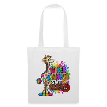 Kunterbunte Giraffe: Kunterbunt statt Braun - Stoffbeutel - Weiß - Vorne