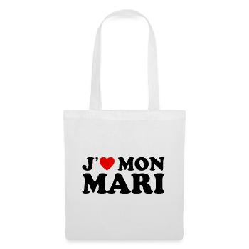 J'aime Mon Mari Cadeau Femme Mariée Coeur Rouge - Sac en tissu - blanc - Devant