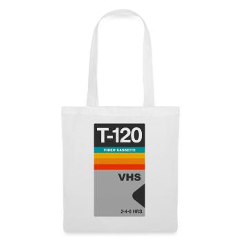 Autocollant rétro pour cassette vidéo VHS vintage T-120 - Sac en tissu - blanc - Devant