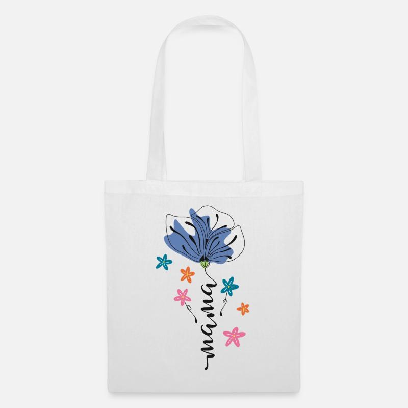 Maman – Conception 🌸💙 de fleurs - Sac en tissu - blanc