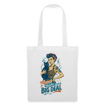 Rockabella mit Katze im Retro Leopard Pin-up Stil - Stoffbeutel - Weiß - Vorne
