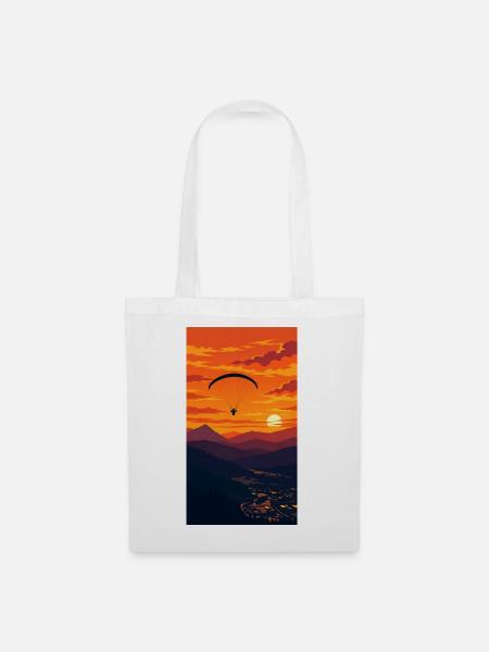 Sonnenuntergang Paraglider über Bergkette - Stoffbeutel - Weiß