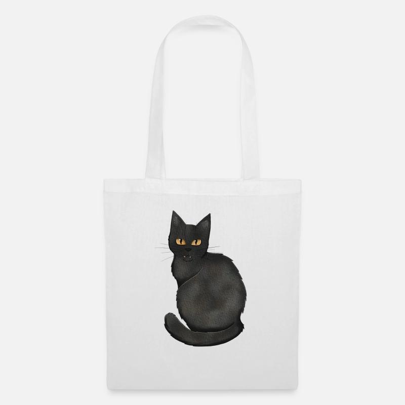 Schwarze Katze - Stoffbeutel - Weiß