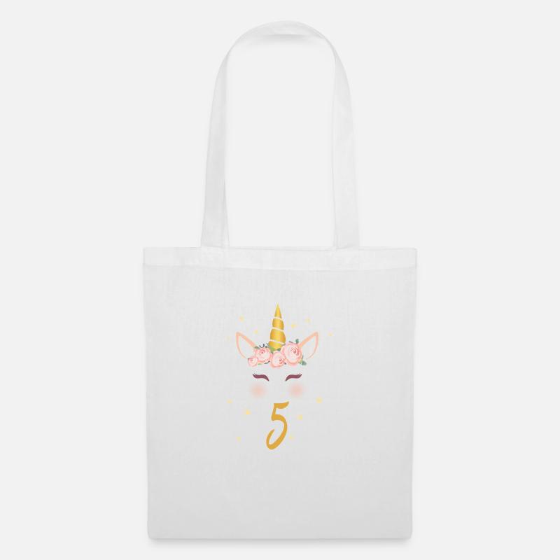 Geburtstagsshirt 5. Geburtstag Einhorn Geschenk - Stoffbeutel - Weiß
